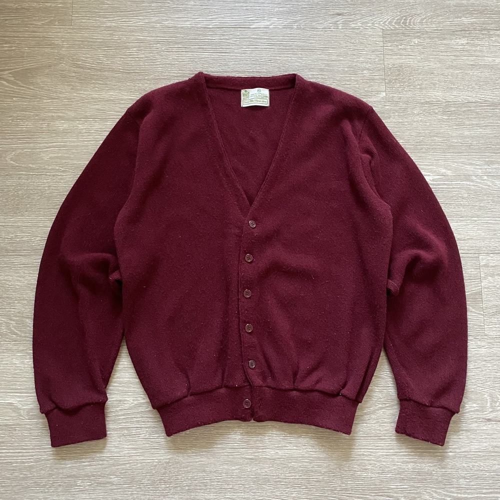 Vintage Sears Kings Road Cardigan Sweater Men's XL Bergundy 100% Orlon Acrylic